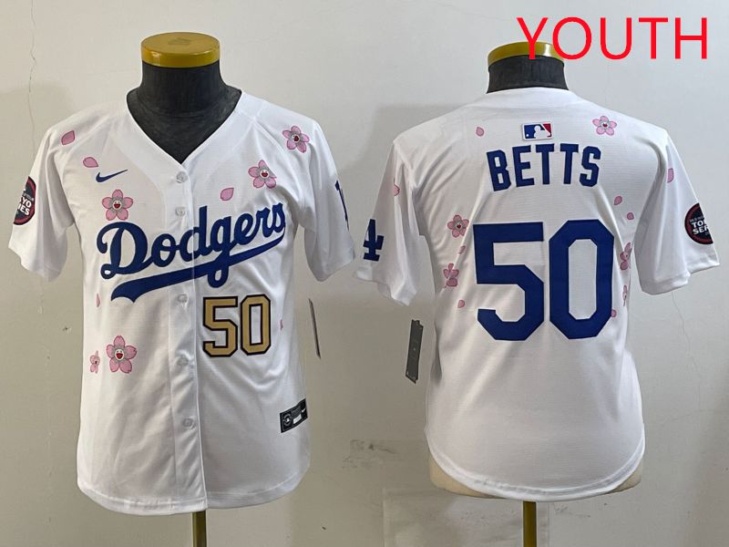 Youth Los Angeles Dodgers #50 Betts White Sakura Edition 2025 Nike MLB Jersey style 8->seattle seahawks->NFL Jersey